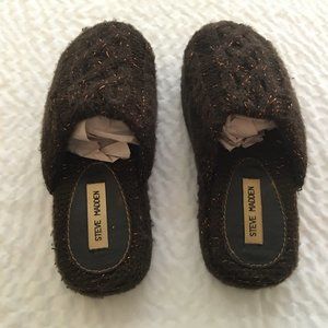 Brown Knit Platform Slipers